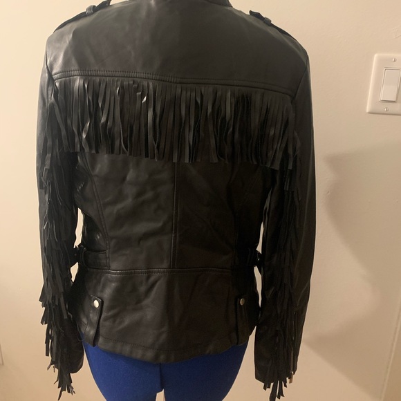 Black Biker style pleather jacket with tassels. - Picture 4 of 8